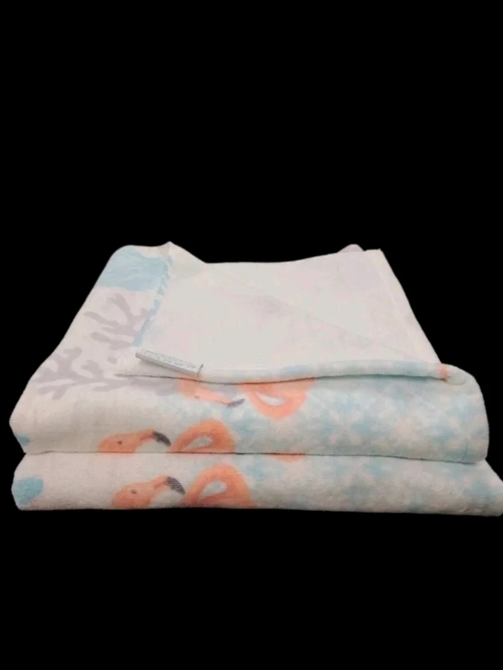4pc Coastal Pink Flamingo Seashell Velour Bath & Hand Towel Set Sage Island Spa